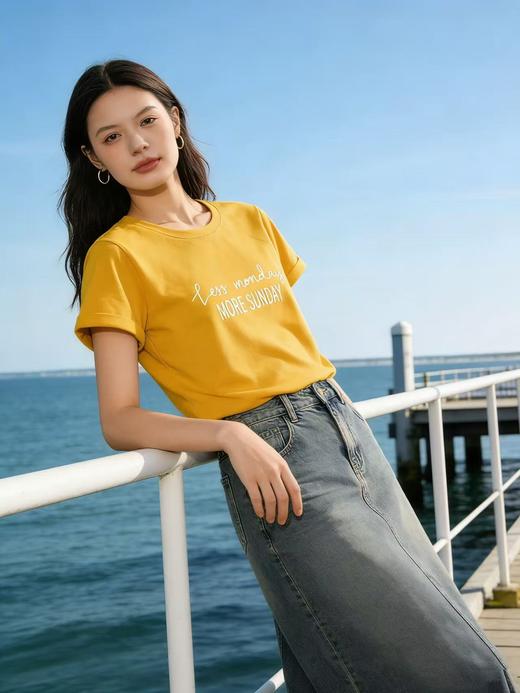 性价比天花板【自营】双排字母MORE SUNDAY！7893 精梳棉95%圆领短袖T恤上衣-喜出 商品图4