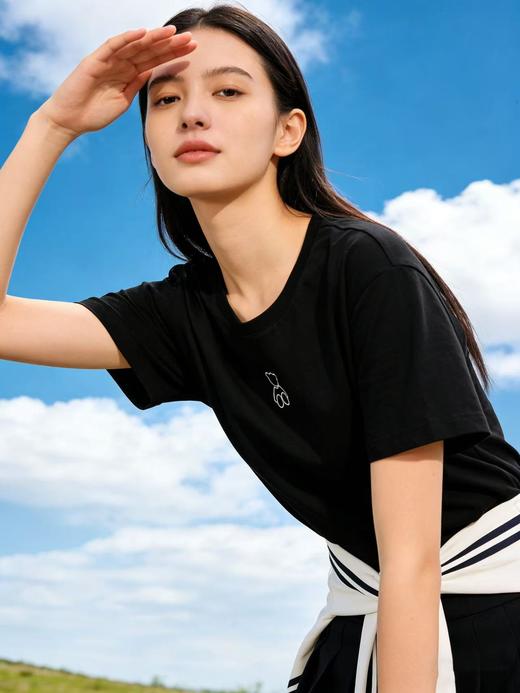 【自营】小熊刺绣！95%精梳棉圆领简约休闲短袖T恤上衣-喜出 商品图3