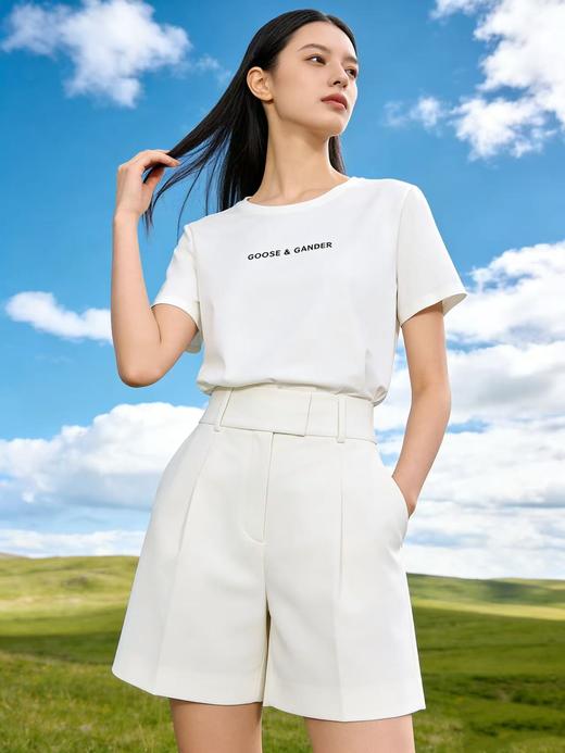 性价比天花板【自营】精致G&G字母刺绣！6319精梳棉95%圆领简约短袖T恤上衣-喜出 商品图4