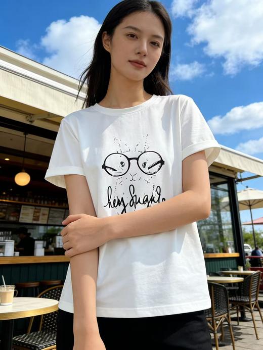 性价比天花板【自营】卡通兔印花！7058精梳棉95%圆领短袖T恤上衣-喜出 商品图4