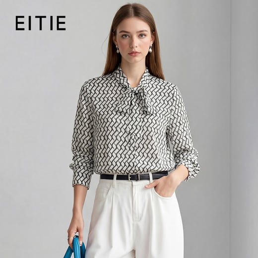 EITIE爱特爱气质飘带通勤百搭印花衬衫上衣春新款8109801 商品图0
