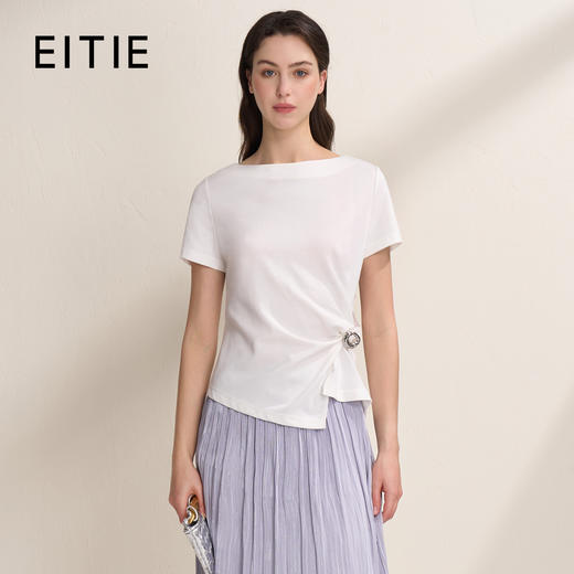 EITIE爱特爱不对称褶皱收腰正肩显瘦时尚短袖T恤上衣2026夏新款B2602202 商品图0