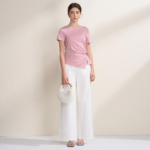 EITIE爱特爱不对称褶皱收腰正肩显瘦时尚短袖T恤上衣2026夏新款B2602202 商品图8