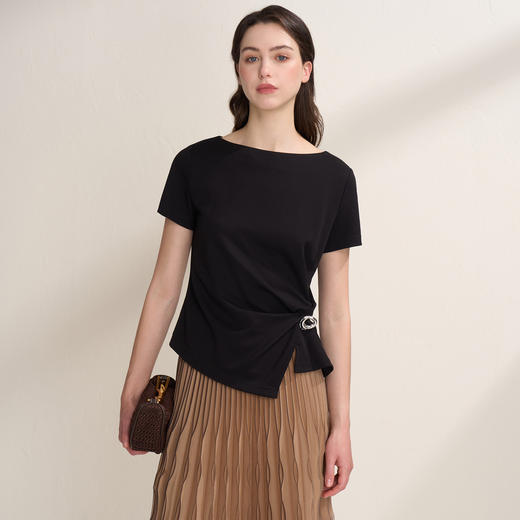 EITIE爱特爱不对称褶皱收腰正肩显瘦时尚短袖T恤上衣2026夏新款B2602202 商品图10