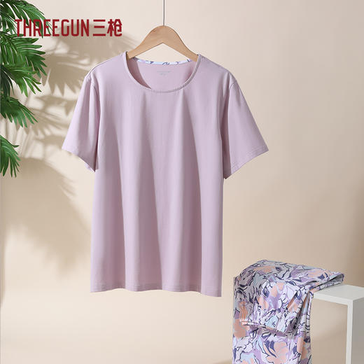 Threegun三枪 冰泉棉圆领短袖中裤女家居套-T80152D02 商品图2