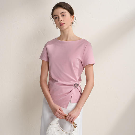 EITIE爱特爱不对称褶皱收腰正肩显瘦时尚短袖T恤上衣2026夏新款B2602202 商品图6