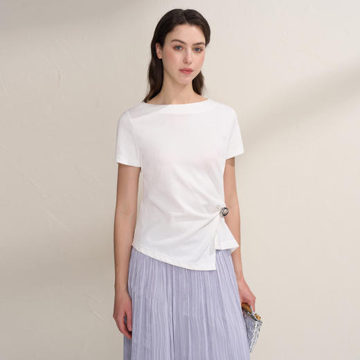 EITIE爱特爱不对称褶皱收腰正肩显瘦时尚短袖T恤上衣2026夏新款B2602202 商品图3
