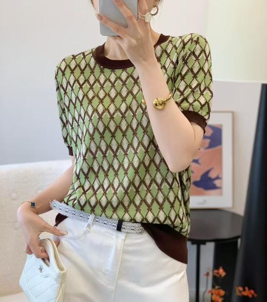 FS竹纤维女士时尚圆领拼色针织半袖629 商品图0