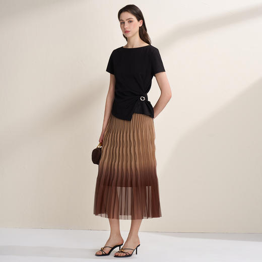 EITIE爱特爱不对称褶皱收腰正肩显瘦时尚短袖T恤上衣2026夏新款B2602202 商品图11