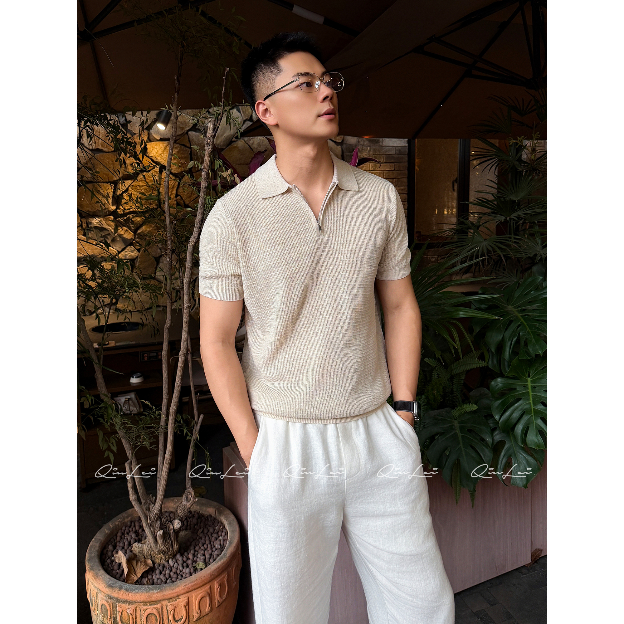 男装「L.P半拉链」亚麻定纺亲肤POLO领T恤LL-WSY1349 O4商品图1