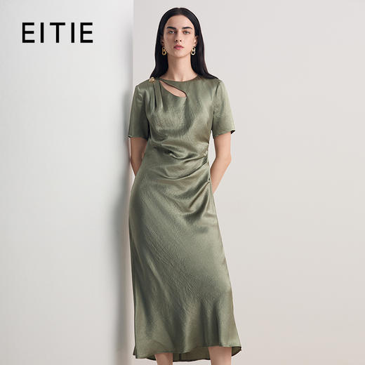 EITIE爱特爱优雅水滴镂空设计感收腰显瘦连衣裙2026春季新款8607334 商品图0