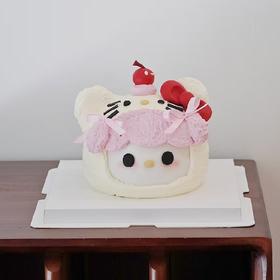 P030“白色带帽kitty猫” 手绘立体蛋糕
