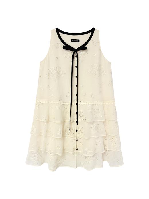 步步生莲乔其刺绣钉珠荷叶边宽松上衣 商品图1