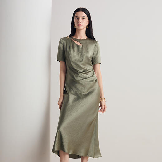 EITIE爱特爱优雅水滴镂空设计感收腰显瘦连衣裙2026春季新款8607334 商品图5