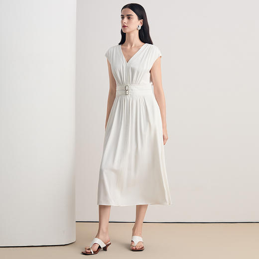 EITIE爱特爱时尚V领法式大气显瘦高腰连衣裙2026夏新款8607333 商品图1