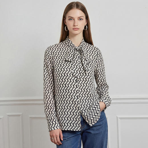 EITIE爱特爱气质飘带通勤百搭印花衬衫上衣春新款8109801 商品图2