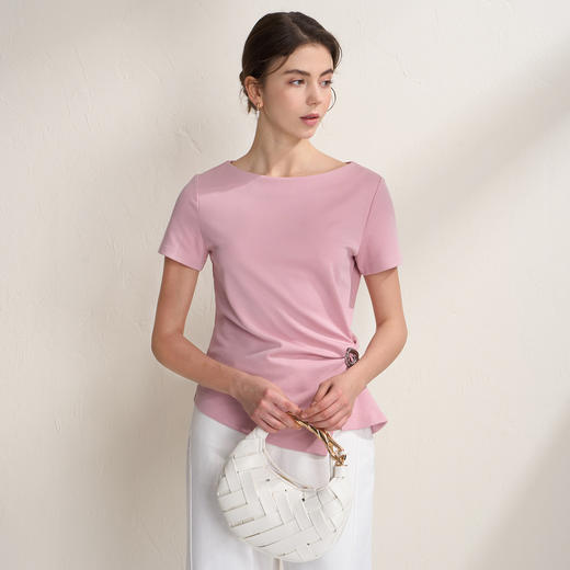 EITIE爱特爱不对称褶皱收腰正肩显瘦时尚短袖T恤上衣2026夏新款B2602202 商品图7