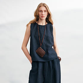 初棉色织亚麻无袖上衣373604021 | 舒适透气、无袖剪裁设计、清凉自在、简约百搭