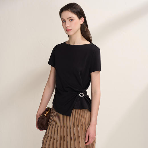 EITIE爱特爱不对称褶皱收腰正肩显瘦时尚短袖T恤上衣2026夏新款B2602202 商品图9