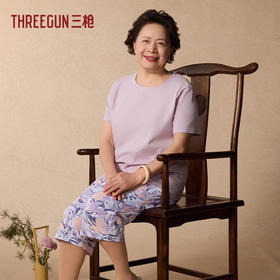 Threegun三枪 冰泉棉圆领短袖中裤女家居套-T80152D02