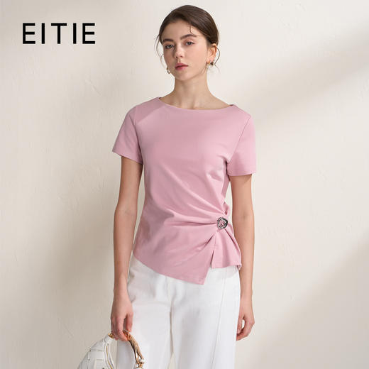 EITIE爱特爱不对称褶皱收腰正肩显瘦时尚短袖T恤上衣2026夏新款B2602202 商品图1