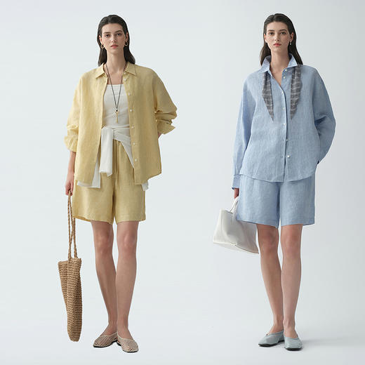初棉色织亚麻宽松短裤372624002 | 舒适透气不闷、简约舒适、幻蓝色/透明黄两个颜色选择 商品图4