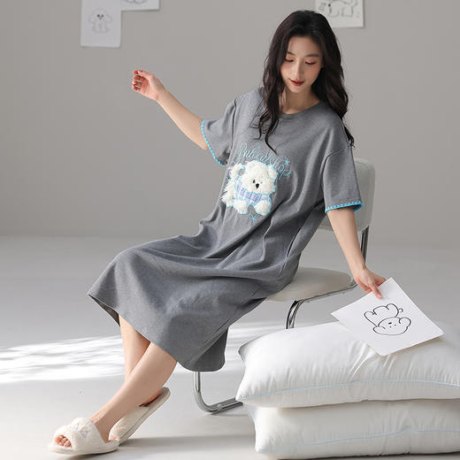 【春夏上新】自然醒柔梦女士家居服（带胸垫）100%棉短袖裙QH 商品图3