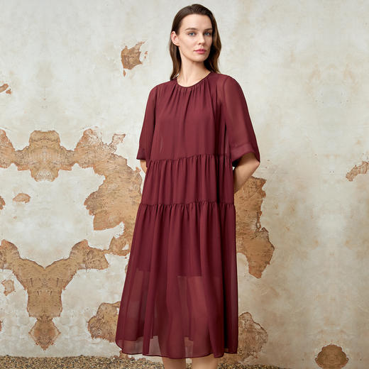 EITIE爱特爱宽松压褶拼接直筒显瘦连衣裙夏季新款8207952 商品图4