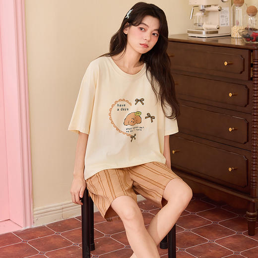 【初夏焕新】自然醒青梨家居服睡衣女款夏季100%纯棉短袖短裤夏天家居服女士夏款套装可外穿QH 商品图3