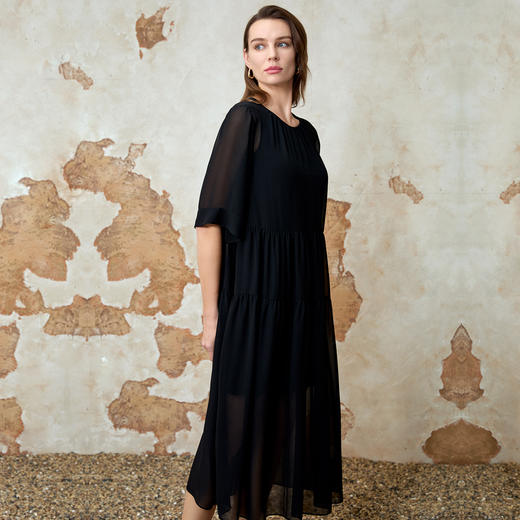 EITIE爱特爱宽松压褶拼接直筒显瘦连衣裙夏季新款8207952 商品图8