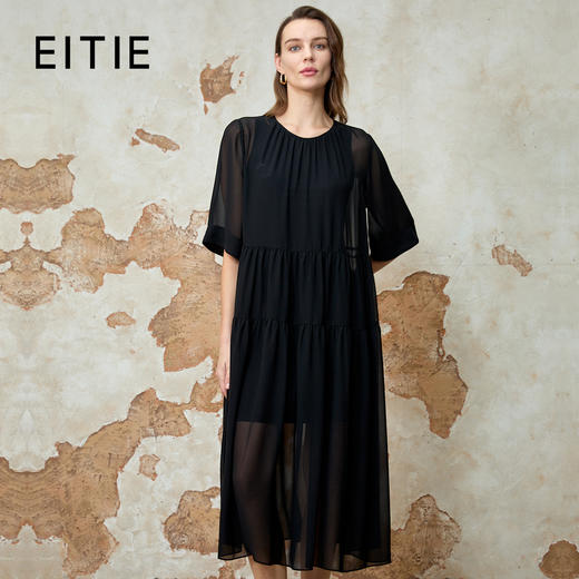 EITIE爱特爱宽松压褶拼接直筒显瘦连衣裙夏季新款8207952 商品图1