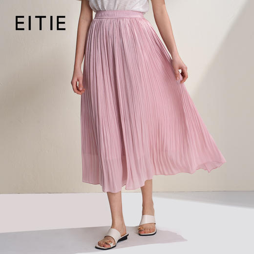 EITIE爱特爱垂坠飘逸流光纱裙A字压褶中长款半身裙2026夏季新款B2606218 商品图0