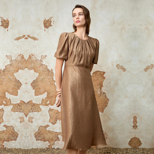 EITIE爱特爱时尚复古修身显瘦高腰泡泡袖连衣裙夏新款8207945 商品图2