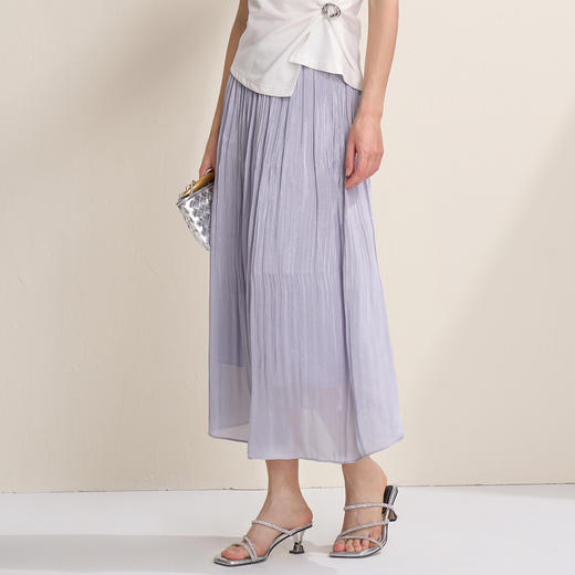 EITIE爱特爱垂坠飘逸流光纱裙A字压褶中长款半身裙2026夏季新款B2606218 商品图7