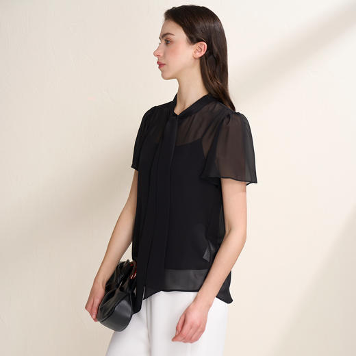 EITIE爱特爱气质飘带显瘦直筒短袖衬衫上衣夏新款8209909 商品图8