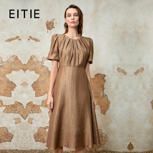 EITIE爱特爱时尚复古修身显瘦高腰泡泡袖连衣裙夏新款8207945 商品图0