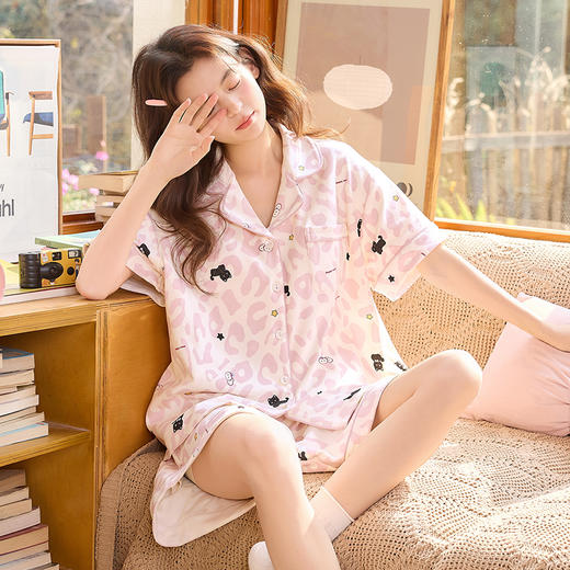 【初夏焕新】自然醒软眠女士家居服100%棉短袖开衫睡衣QH 商品图3