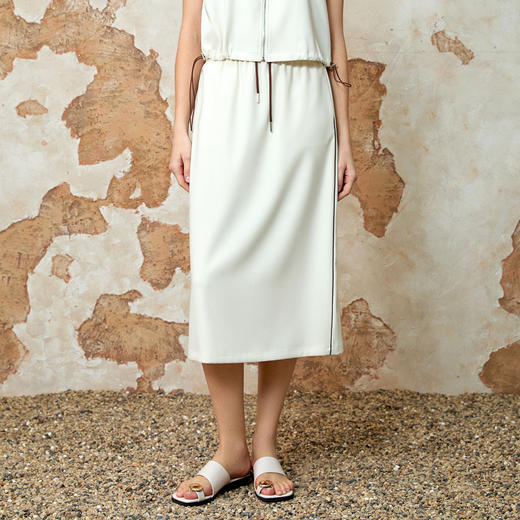 EITIE爱特爱舒适直筒抽绳松紧腰休闲显瘦半身裙夏季新款8206913 商品图1