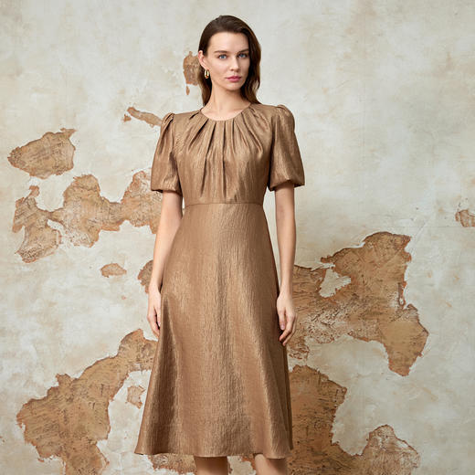 EITIE爱特爱时尚复古修身显瘦高腰泡泡袖连衣裙夏新款8207945 商品图1