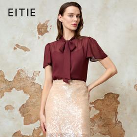 EITIE爱特爱气质飘带显瘦直筒短袖衬衫上衣夏新款8209909