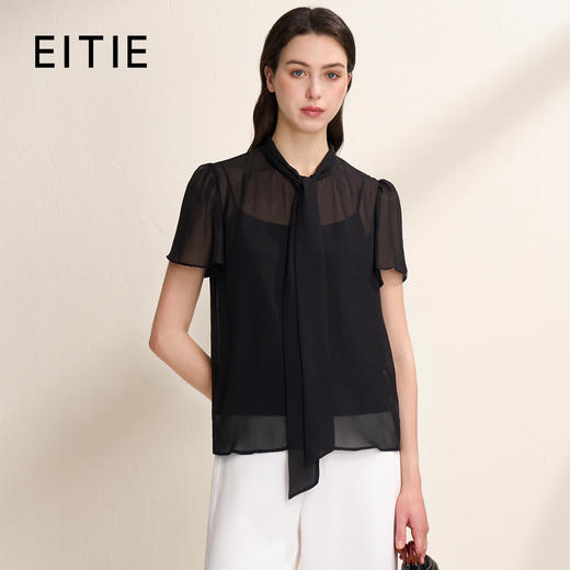 EITIE爱特爱气质飘带显瘦直筒短袖衬衫上衣夏新款8209909 商品图1