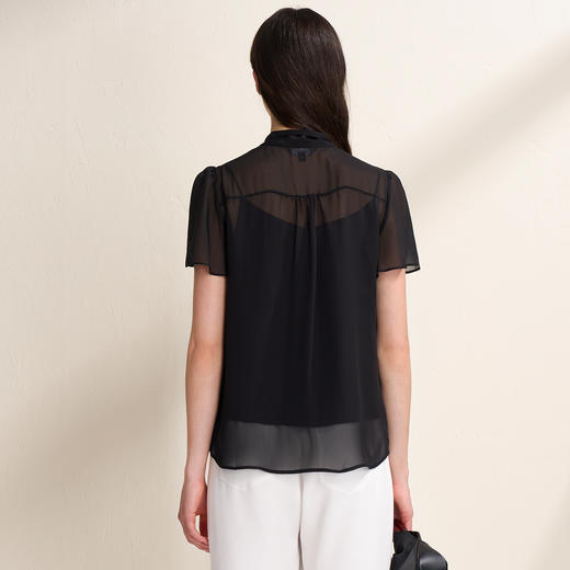 EITIE爱特爱气质飘带显瘦直筒短袖衬衫上衣夏新款8209909 商品图9