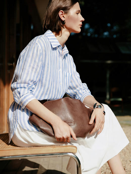 【土豆妈同款】彩色亚麻条纹衬衫 ，精致翻领设计修饰脖颈线条，天然环保，透气舒适 商品图4