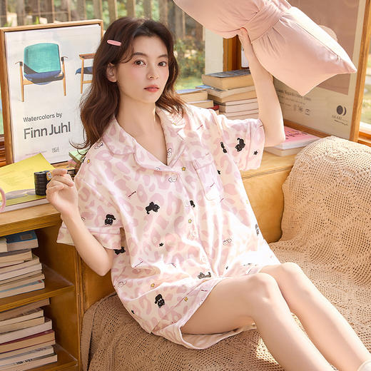 【初夏焕新】自然醒软眠女士家居服100%棉短袖开衫睡衣QH 商品图4
