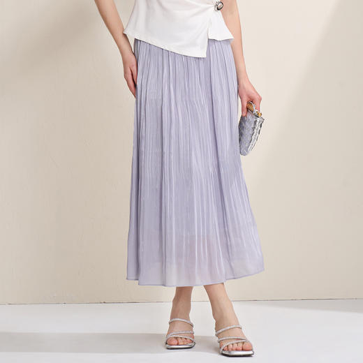 EITIE爱特爱垂坠飘逸流光纱裙A字压褶中长款半身裙2026夏季新款B2606218 商品图8