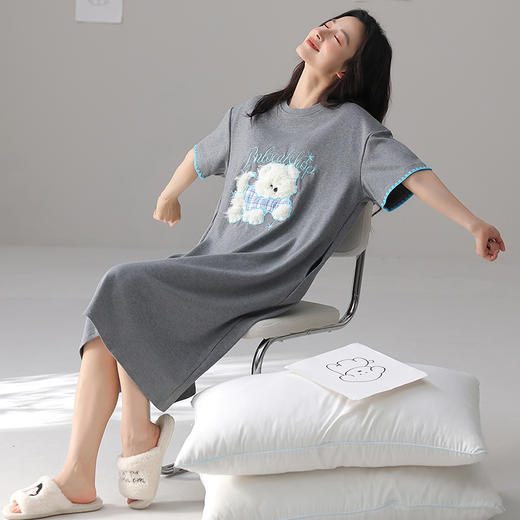 【春夏上新】自然醒柔梦女士家居服（带胸垫）100%棉短袖裙QH 商品图6