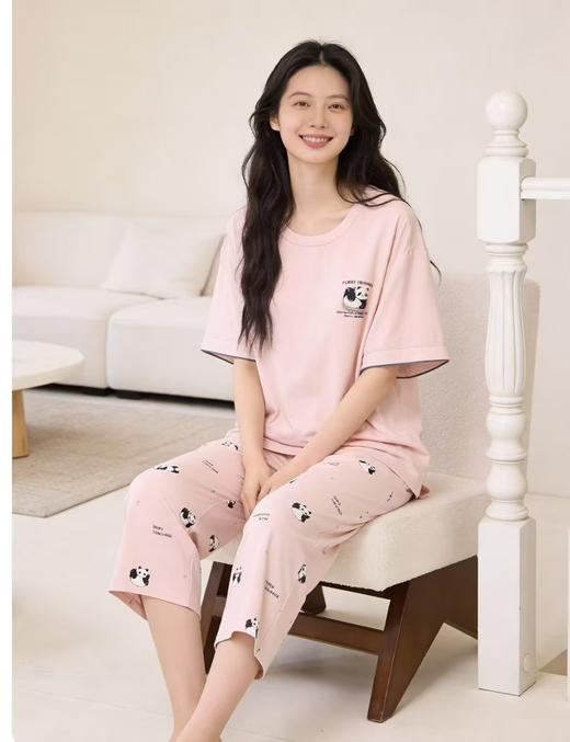 TZ竹纤维女士时尚胸垫款分体家居套（熊猫）2395 商品图1