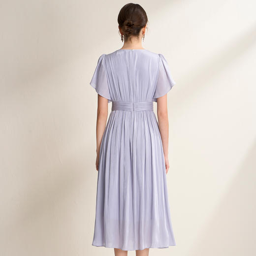 EITIE爱特爱流光缎气质优雅荷叶袖收腰显瘦褶皱连衣裙2026夏新款B2607234 商品图4