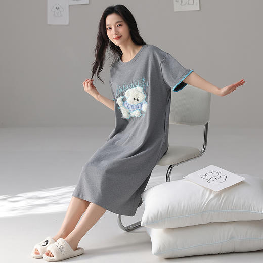 【春夏上新】自然醒柔梦女士家居服（带胸垫）100%棉短袖裙QH 商品图4