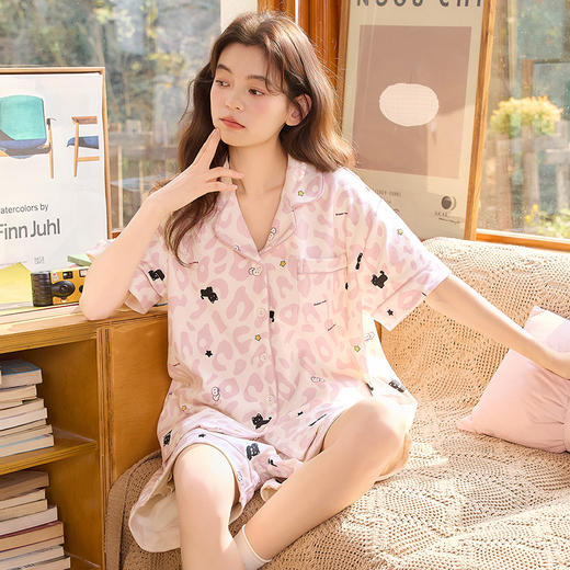 【初夏焕新】自然醒软眠女士家居服100%棉短袖开衫睡衣QH 商品图2